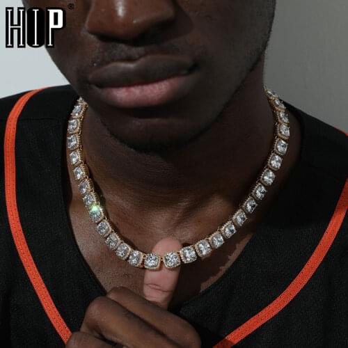 Hip Hop Bling Iced Out Cubic 10MM Zirconia Bracelet Necklace Geometric Square AAA CZ Stone Tennis Chain For Men Women Jewelry