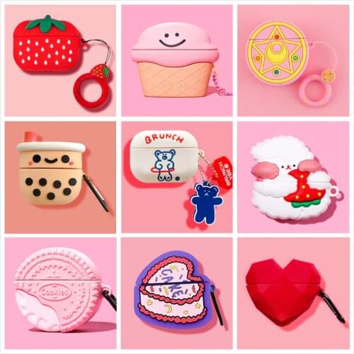 3D Earphone Case for Airpods Pro Case Cute Silicone Cartoon Headphone/Earpods Cover for Apple Air Pods 3 Pro Case with Keychain