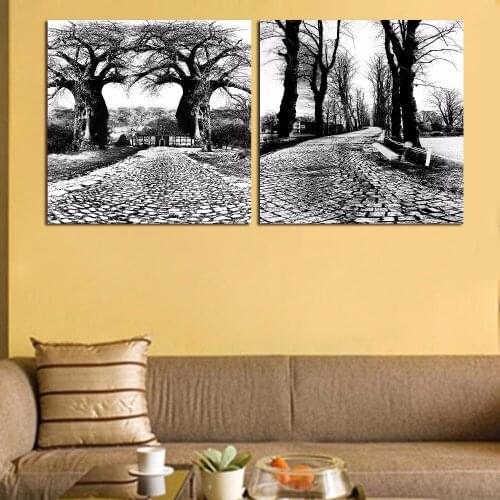 Unframed Black and White Country Road Scenery Canvas Prints Village Landscape Poster Modern Home Living Room Background Decor