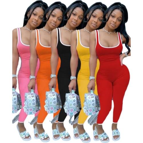 Women Sport Striped Splicing Sleeveless Tank Bodysuit O-Neck Skinny Bodycon Jumpsuit Sexy Party One Piece Romper Overalls
