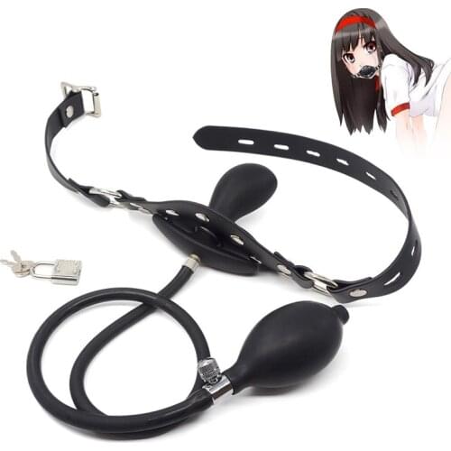 Oral Fixation Adult Games Flirting Inflatable Big Anal Dildo PU Band Mouth Gag Mouth Stuffed Restraints BDSM Sex Toys for Couple