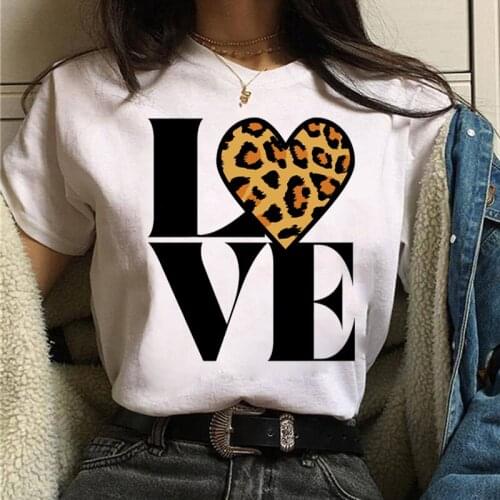 Leopard Love Print T Shirt Fashion Women Tshirt Casual Short Sleeve Tops Female Harajuku Tee Shirts Girls Cute Graphic T-shirt