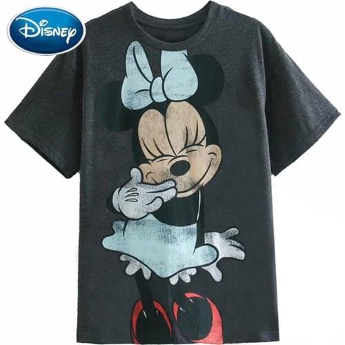 Disney Fashion Minnie Mouse Daisy Duck Bambi Deer Cartoon Print T-Shirt O-Neck Pullover Short Sleeve Casual Sweet Women Tee Tops