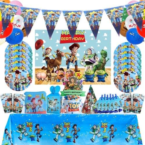 Cartoon Toy Story Disposable Paper Napkins Banner Table Cloth Straws Cup Plates Baby Shower Birthday Party Decoration Supplies