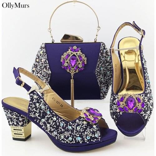 Italian Desgin Elgent PU Shoes And Bag Set New Fashion Ladies Low Heels Shoes And Bags For Wedding Dress 7Color Stock BL985C
