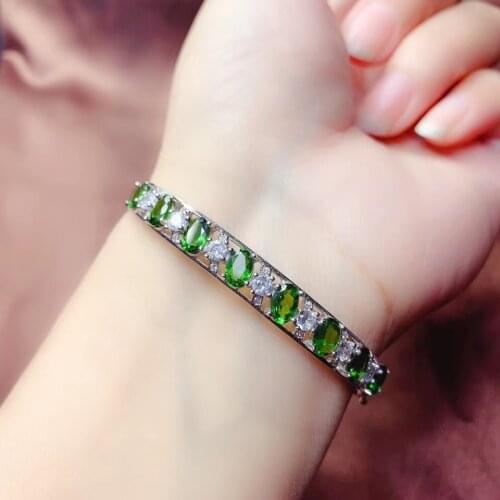Exquisite elegant green diopside red ruby gem bangle women silver bangle good color natural gem party birthday gift 925 Silver