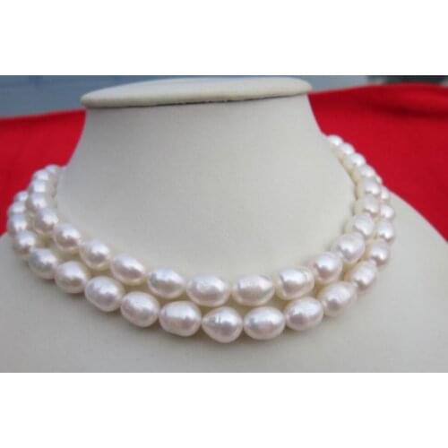 Classic 8-9mm south sea baroque white pearl necklace 32 inch silver buckle