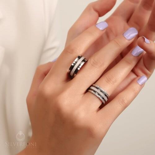 SILVERFONI 925 Sterling Real Silver Wedding Rings Set For Men And Women Jewelry Casing Profile Bands Anniversary Gift New Season