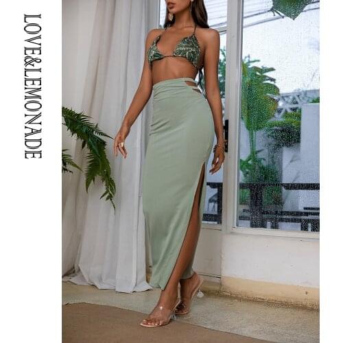 LOVE&LEMONADE Sexy Olive Green High Waist Cut-Out Whit Split Elastic Knit Long Skirt AS02457