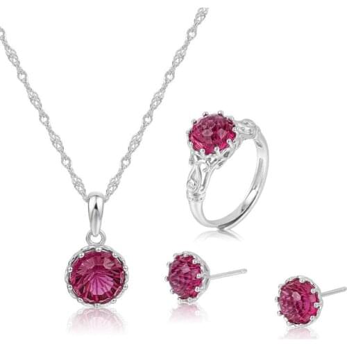 MIQIAO 925 Sterling Silver Color Crystal Zircon Vintage Ring Pendant Collar Necklace Piercing Stud Earring Jewelry Set for Women