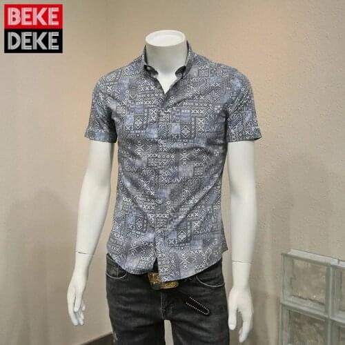 Korean Style Fashion Summer Casual Slim Shirt 2021 Mens New Vintage Turn-Down Collar Single Breasted Short Sleeve Blouse