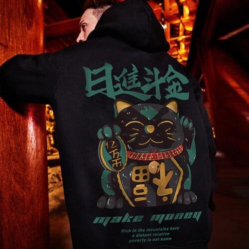 ZAZOMDE Hip Hop Graffiti Hoodies Mens 2020 Autumn Casual Pullover Sweats Hoodie Male Fashion Gold coin Fortune Cat Sweatshirts