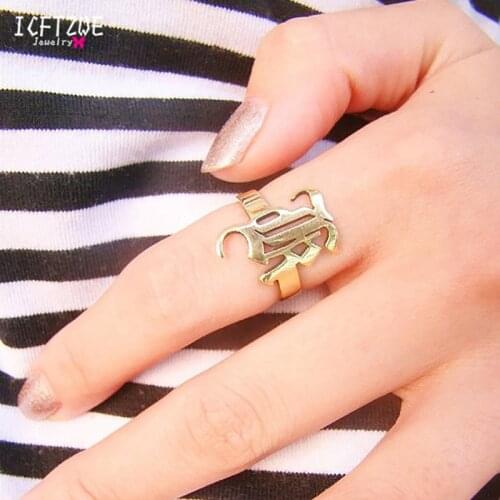 Gold Silver Stackable Custom Personalized Old English Initial Name Ring For Women Best Friends Wedding Stainless Steel Men Jewel