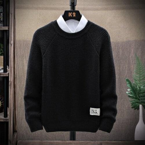 Men Solid Sweaters Thicken O-Neck Mens Pullover Long Sleeve Wool Knitted Male Autumn Winter Jumper Casual Home Wear