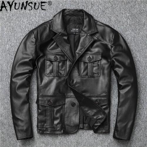 AYUNSUE Genuine Leather Jacket Men Clothes 2020 100% Goatskin Leather Coat Korean Blazer Motorcycle Jacket Men 1933 KJ4719