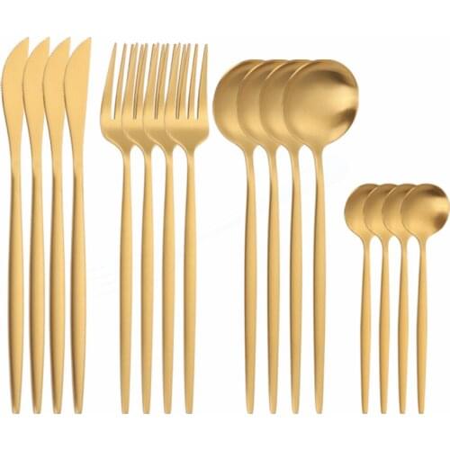 Gold Steel Cutlery Set Forks Spoons Knives Tableware Stainless Steel Cutlery Set Stainless Steel Dinnerware Set Matte Flatware