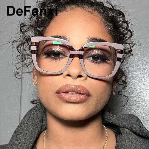 Oversized Clear Lens Stripe Purple Square Glasses Vintage Eyeglasses Frames For Women Fake Brand Designer Myopia Optical Glasses