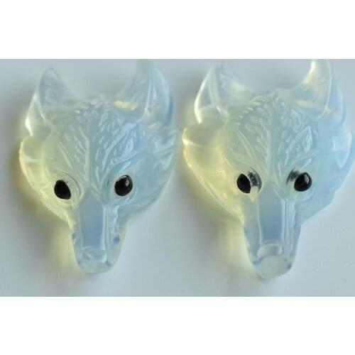 Wholesale 2pcs/lot Fashion good quality opal stone Carved Wolf Head shape Pendants for Necklace jewelry making Free shippingg