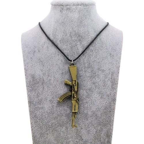 Original New Leather Chain Counter Strike AK47 Gun Pendant Necklace For Men Vintage Gold CS GO AK47 Necklace Jewelry Male Gift