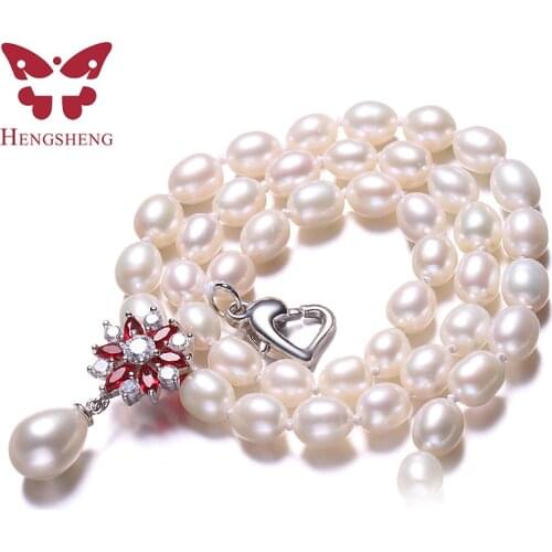 Fine Red Flower Freshwater Pearl Necklace Cultured Pearl Necklace 6-7mm White Pink Purple Choker Necklace Pendant For Women