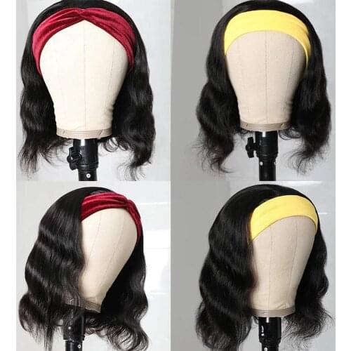 10-14 inch Body Wave Bob Wig with Headband Synthetic Headband Wigs for Black Women Machine Made Heat Resistant Wigs Daily Wear