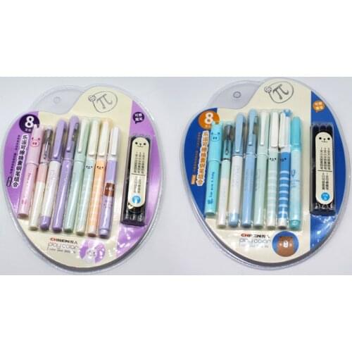 8Pcs/set Fountain Pen Set Office School Supplies Erasable ink Pens Blue Purple Gift for kids