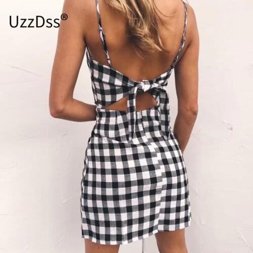 UZZDSS Bow Casual Linen Sexy Dress Backless 2021 Beach Summer Dress Women Sundress Slim Fit Bodycon White Short Dress
