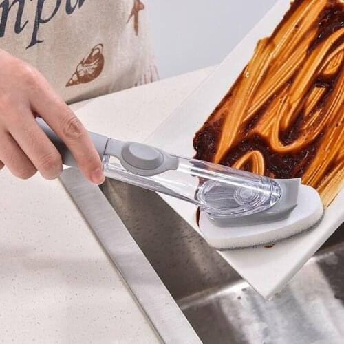 Handheld Brush With Detergent Dispenser Spone Brush With Detachable Head Bowl Pot Dishwashing Brush Kitchen Cleaning Tools
