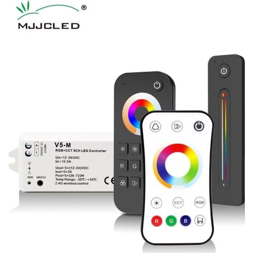 RGB Controller RGBCCT RGBWW RGBW CCT Dimmer 12V DC 24V 15A 5 Channels Wireless 2.4G RF Remote Control for LED Light Strips V5-M