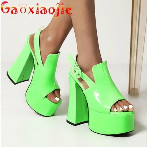 2021 Summer New Waterproof Platform Casual Comfortable 15CM Sandals Fashion Back Strap Buckle Women Thick Heel Shoes Green Black