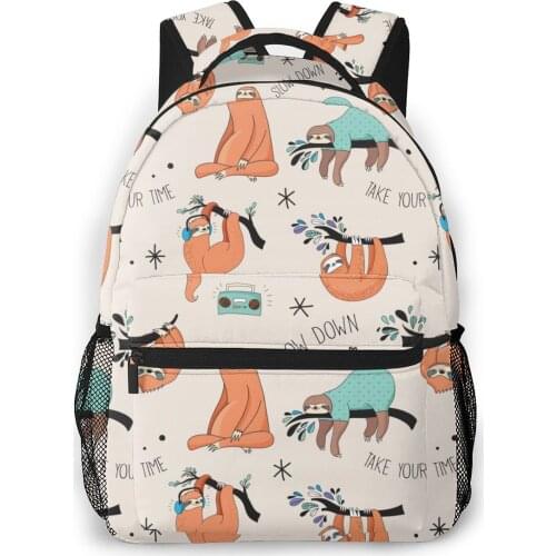 School Bags for Teenagers Boys School Bag Boy Cute Sloths With Take Your Time Students Book Satchels