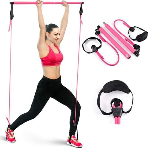 Yoga Sport Rope Adjustable Pilates Bar Kit Gym Workout Stick Pilates Exercise Bar Kit with Resistance Band Body Building Puller