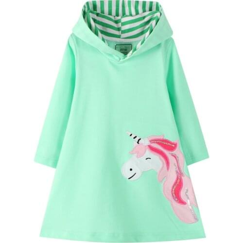 Jumping Meters Autumn Winter Childrens Sweatshirts Hoody Dresses For Baby Girls Cotton Clothes Unicorn Embroidery Fashion Dress