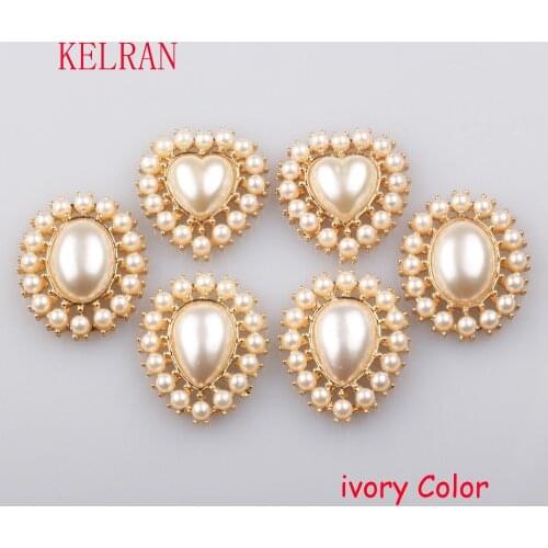 Three designs 10pcs/lot ivory faux pearl button flat back handmade Metal embelishment diy wedding decoration
