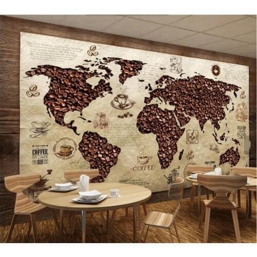 Papel de parede Cafe world map Vintage wallpaper,coffee shop living room sofa TV wall bedroom restaurant bar 3d murals