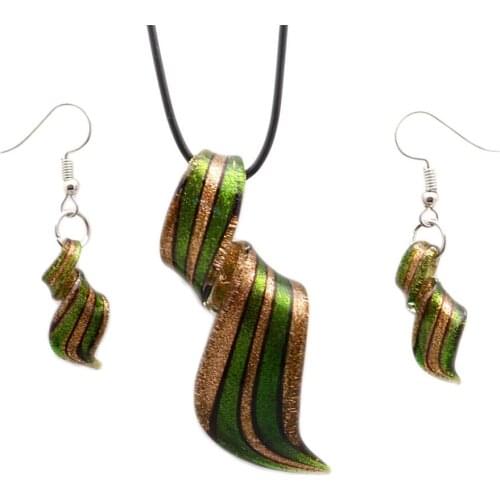Chinese Style Retro Handmade Personality Pendant Female Spiral Green Glass Pendant Earring Necklace Set