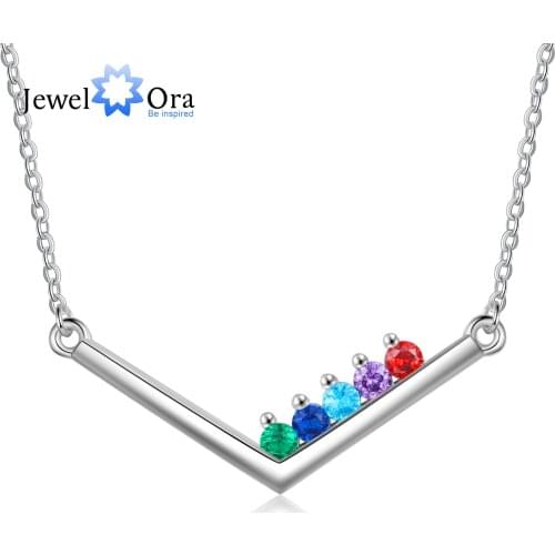 JewelOra Customized Inlaid Birthstone Necklaces for Women Personalized DIY Birthstone V-Shaped Pendant Necklaces Gift for Her
