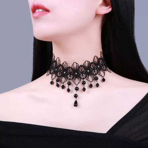 Lace Vintage Choker Necklace For Women Retro Collar Torques Neck Goth Jewelry Black Boho Stretch Charm Gothic Punk Accessories