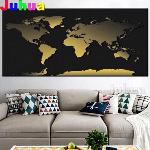 Golden World Map embroidery DIY handmade needlework 5d diy diamond painting full drill mosaic picture of rhinestones Diamond Art