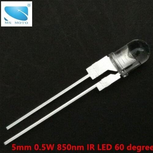 2pcs/lot 0.5w 5mm 60 degree 850nm Infrared Emitting Diode High Power IR LED 24mil chip For Security CCTV Surveillance Medical