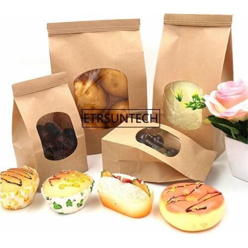 400pcs Protable Paper Braed Bag Clear Window Storage Bag Takeout Food Snack iron Wire Food Box