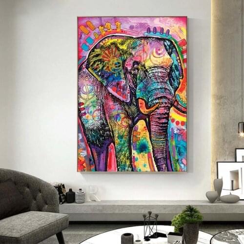 Abstract Colorful Graffitti Elephant Canvas Paintings Wall Art Posters and Prints Animals Pictures for Living Room Decor Cuadros