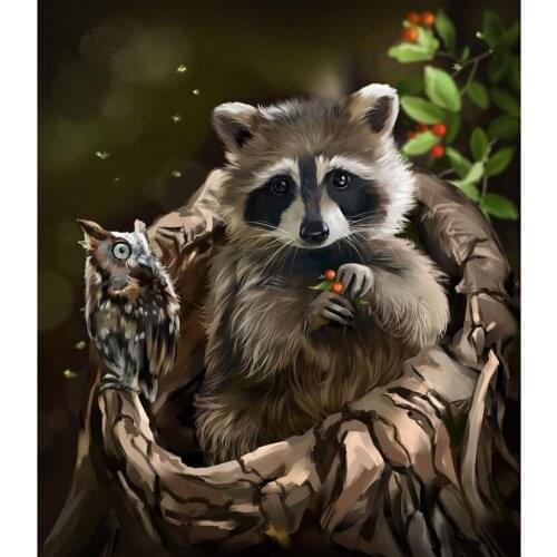5D DIY Full Round Diamond Painting Cute Raccoon Cross Stitch 3D Embroidery Rhinestone Mosaic Wall Stick Art Y699