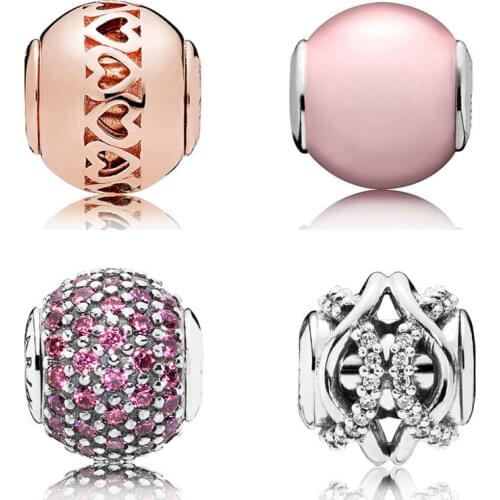 Rose Gold Caring With Cubic Zirconia Beads Fit Pandora Essence COLLECTION Bracelet Bangle 925 Sterling Silver Charm Jewelry