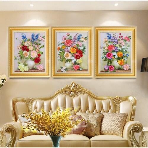 Ribbon embroidery kit, flourishing DIY handmade three-dimensional embroidery,embroidery materials living room hanging painting