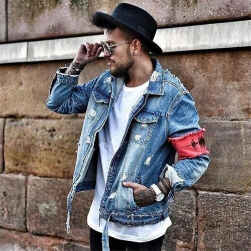 Mens Denim Jacket Spring Vogue Men Trendy Ripped Denim Jacket Mens Outwear Bomber Jeans Jacket Male Cowboy Coats Clothing
