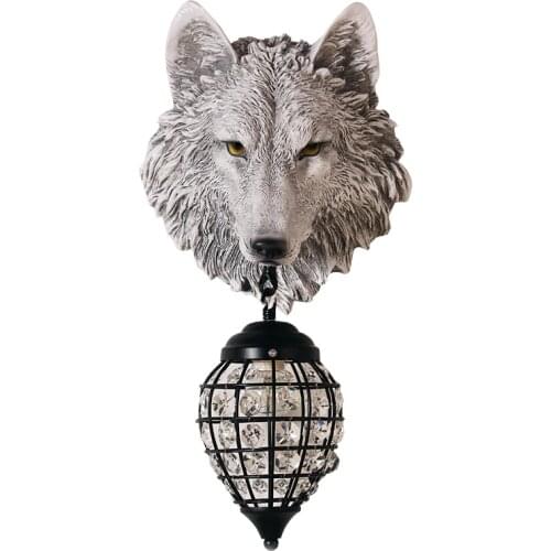 EUROPEAN RETRO WOLF HEAD WALL LAMPS INDOOR LIVING ROOM BEDROOM AISLE BAR WALL LIGHTS ANIMAL ORNAMENT DECO FIXTURES R3750