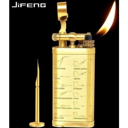 Jingfeng GAS inflate cigar lighter fine Carving relief Retro Flame Grinding Wheel cigarette lighter Pipe Tobacco Tamper gift box