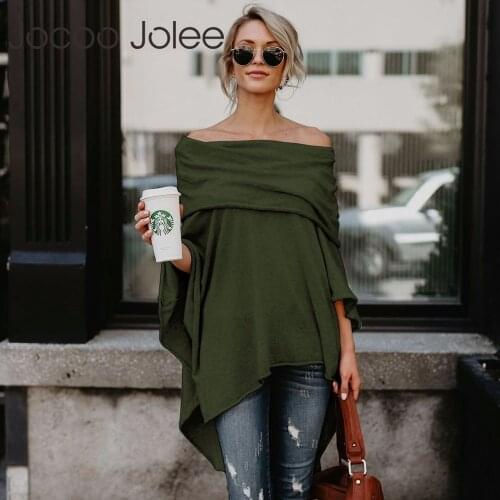 Jocoo Jolee Fashion Cloak Sweater Off Shoulder Loose Slash Neck Casual Knitted Batwing Sleeve Sweater 2018 Chonpas Mujer Grande