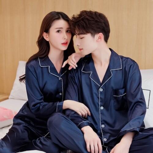 Oversize 3XL Couples Satin Pajamas Set 2pcs Shirt&Pant Home Clothes Lovers Sleepwear Intimate Lingerie Men&Women Pyjamas Suit